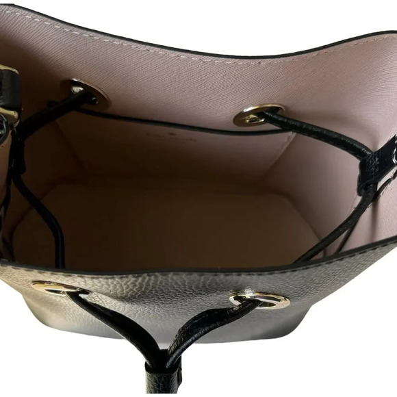 Kate Spade New York Eva Small Bucket Crossbody Bag Black Tan Drawstring - Picture 7 of 8